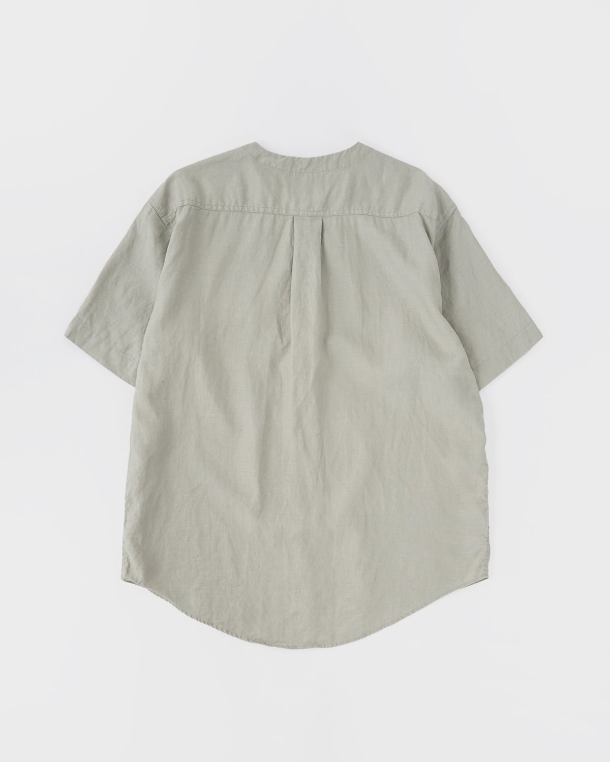 Washed Linen Collarless S/S Shirt / Pale Green