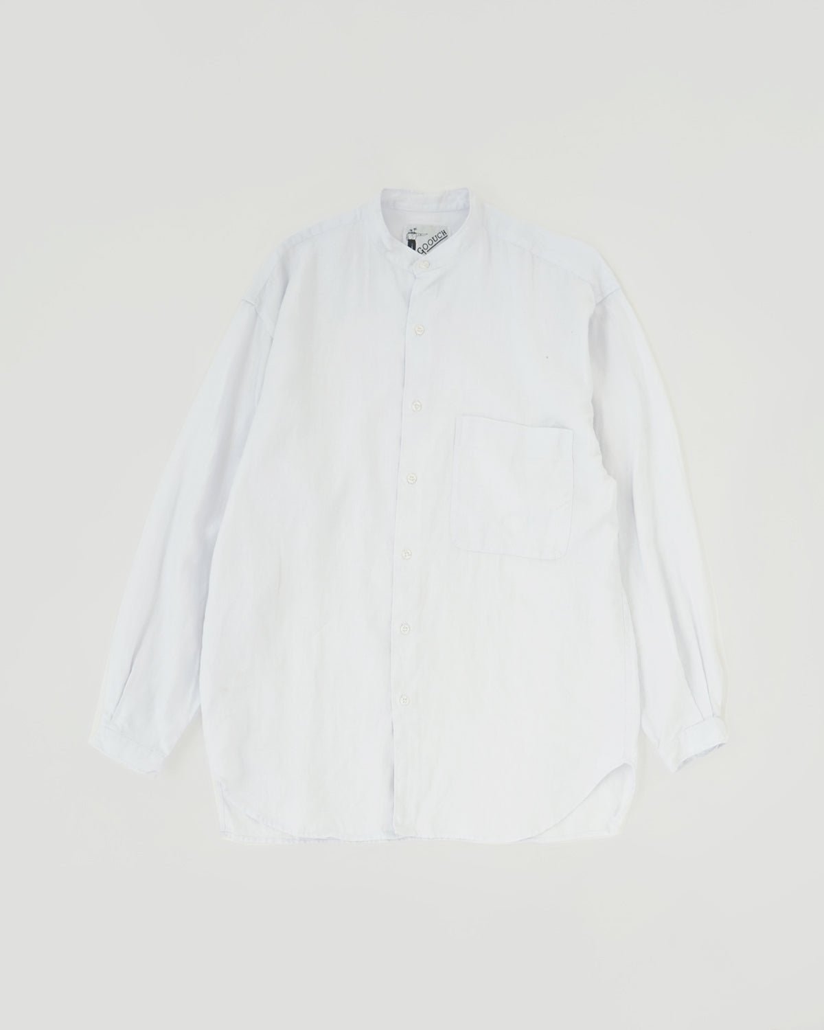Washed Linen Collarless L/S Shirt / White