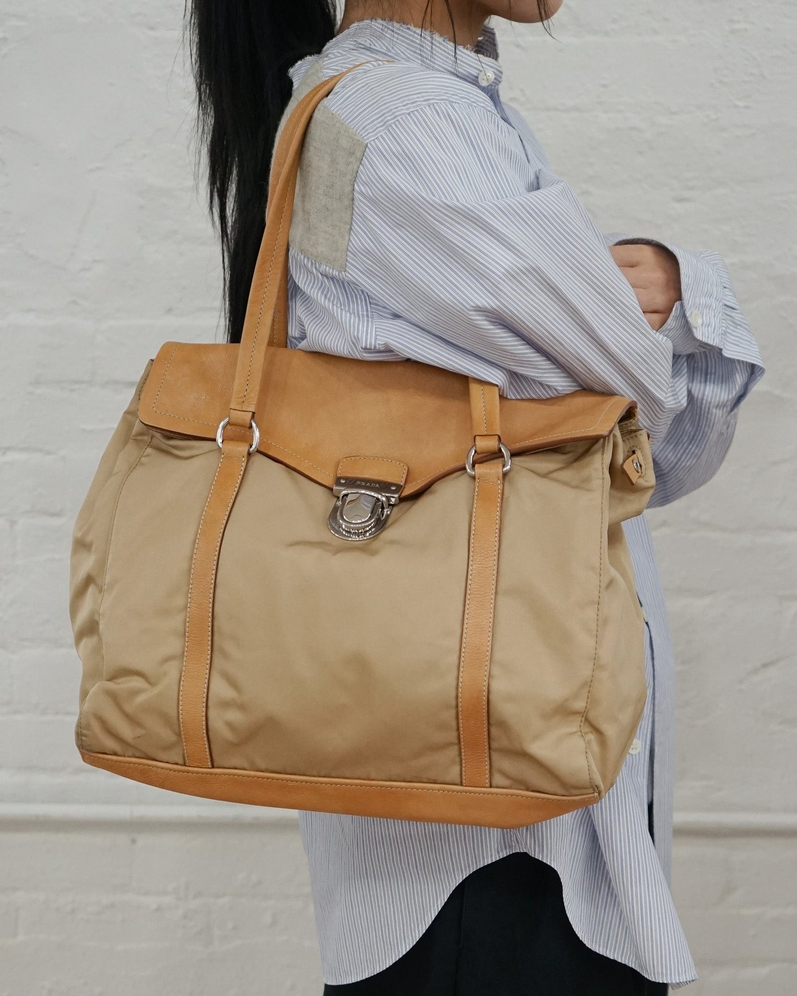 Beige Nylon Handbag