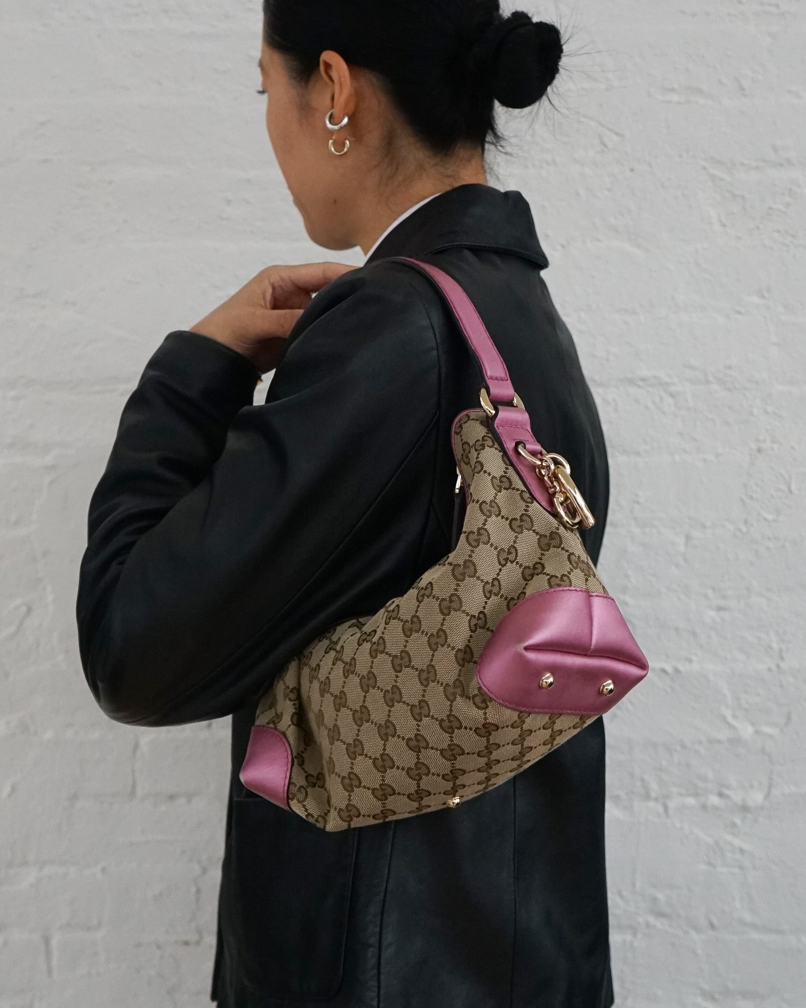 GG Canvas x Pink Leather One Shoulder Bag